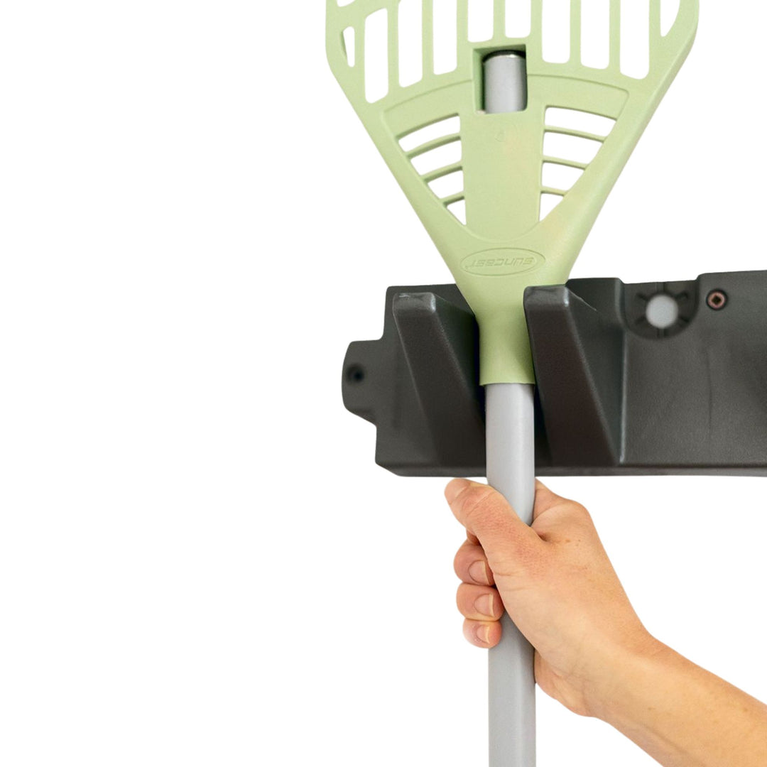 Suncast 6 Pack Long Handle Garage Wall Tool Organizer, Resin Storage Rack, Black