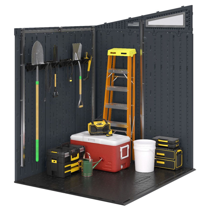 Suncast Long Handle Garage Wall Tool Organizer, Resin Storage Hanger Rack, Black