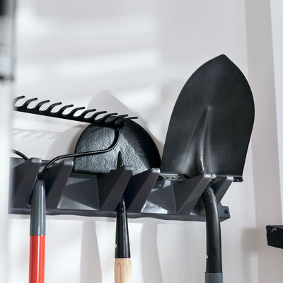 Suncast 4 Pack Long Handle Garage Wall Tool Organizer, Resin Storage Rack, Black