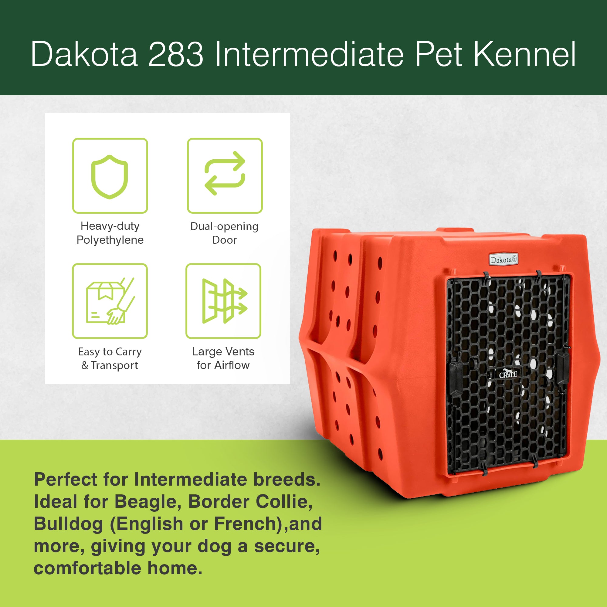 Dakota 283 Canine Rough and Tough Economy Pet Kennel, Intermediate, Orange - VMInnovations