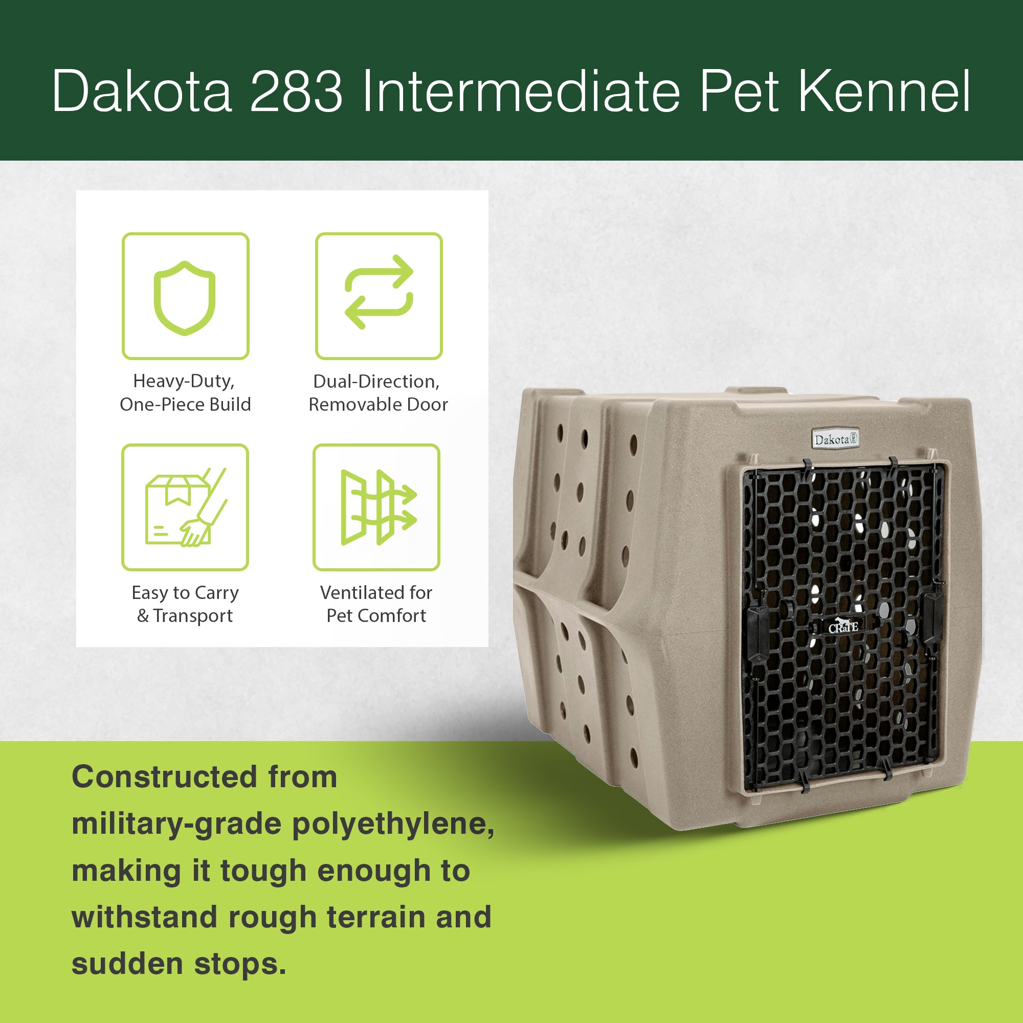Dakota 283 Canine Rough and Tough Economy Pet Kennel, Intermediate, Sandstone - VMInnovations