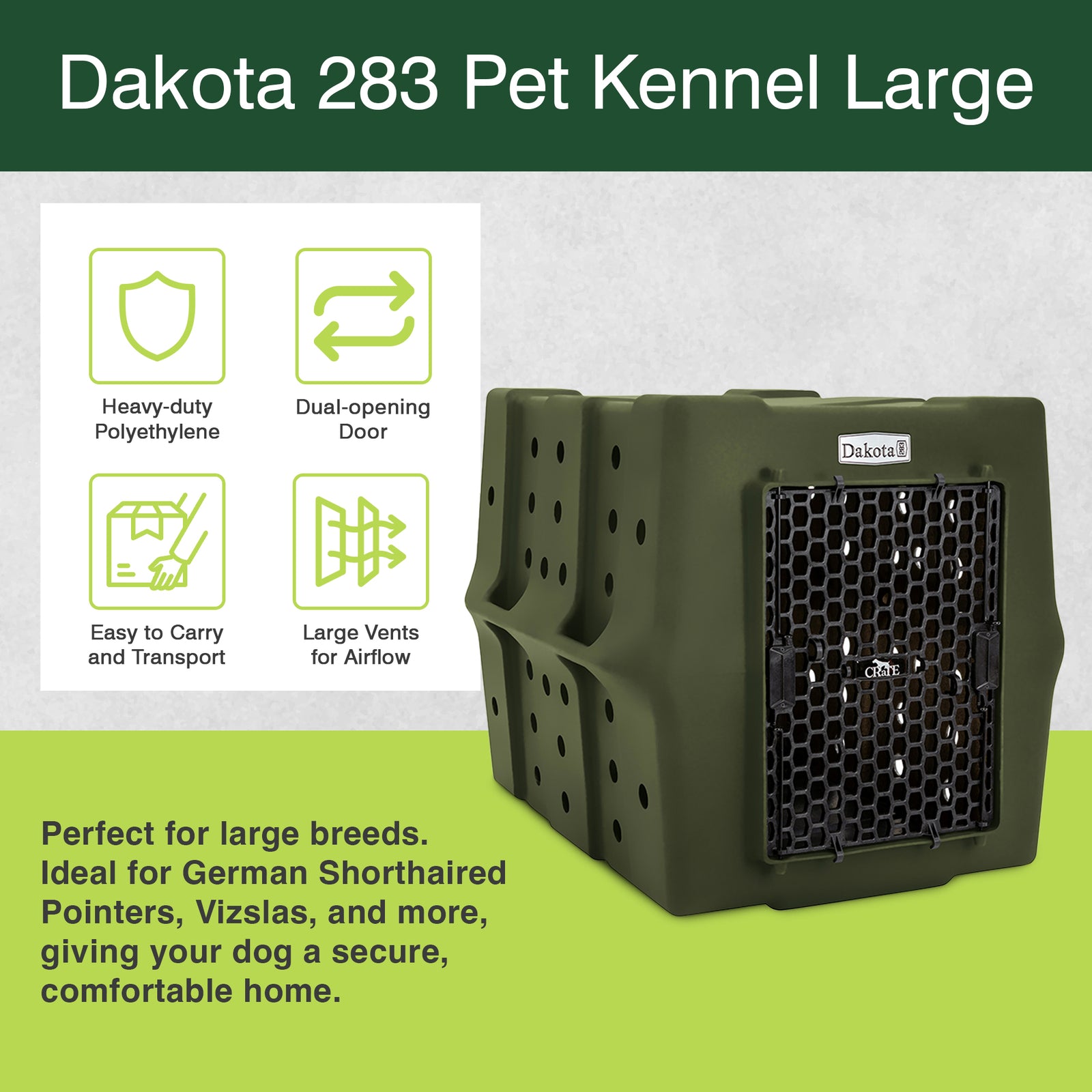 Dakota 283 Canine Rough and Tough Economy Kennel, Pet Crate, Large, Olive - VMInnovations