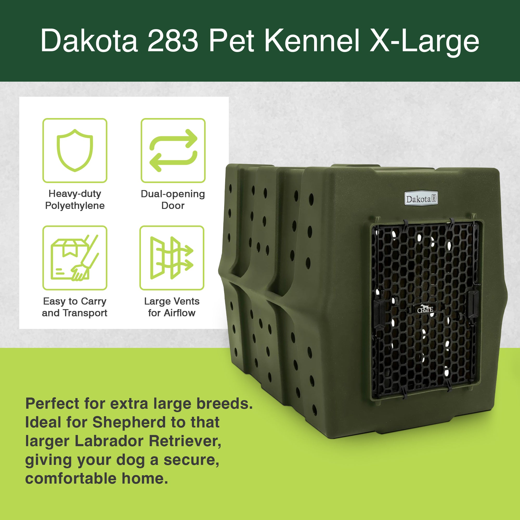 Dakota 283 Canine Rough & Tough Economy Kennel, Pet Crate Olive (Open Box) - VMInnovations