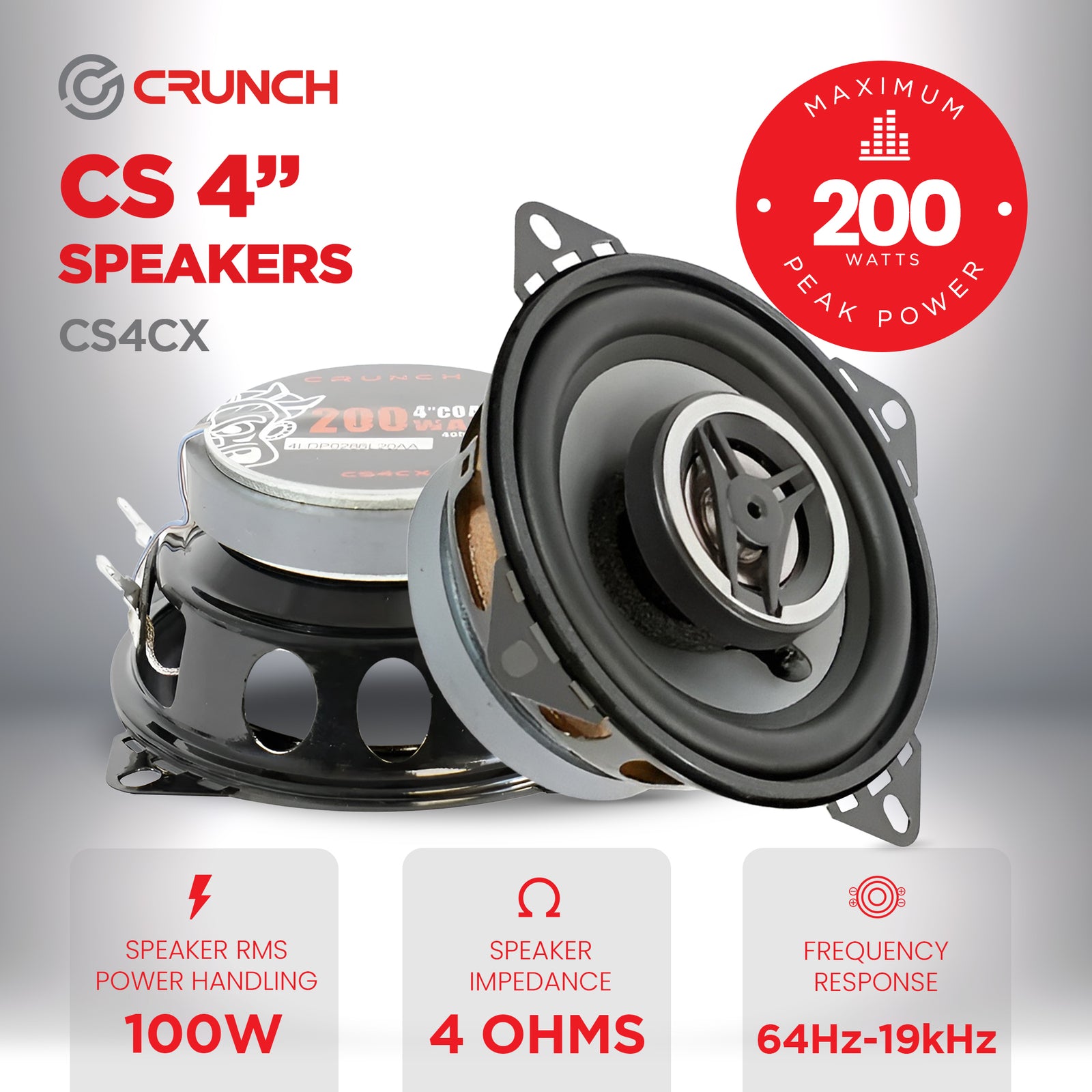 Crunch 4 Inch Coaxial Speaker Set, Full-Range Audio Upgrade for Vehicle Stereo - VMInnovations