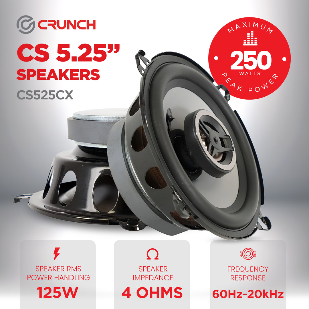 Crunch 5.25" Coaxial Speaker Set, Full-Range Audio Upgrade for Vehicle Stereo
