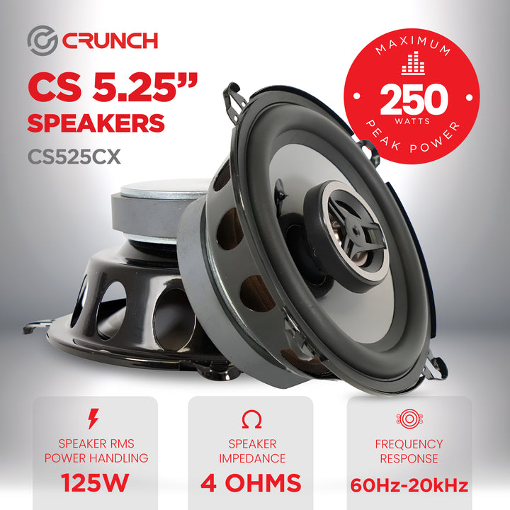 Crunch 5.25" Coaxial Speaker Set, Full-Range Audio Upgrade for Vehicle Stereo