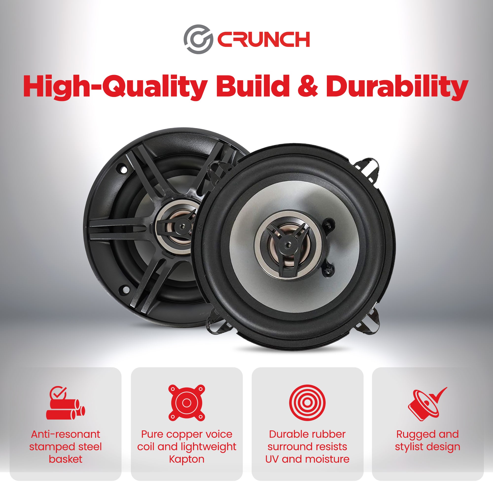 Crunch 5.25" Coaxial Speaker Set, Full-Range Audio Upgrade for Vehicle Stereo - VMInnovations