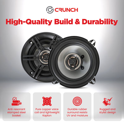 Crunch 5.25" Coaxial Speaker Set, Full-Range Audio Upgrade for Vehicle Stereo - VMInnovations