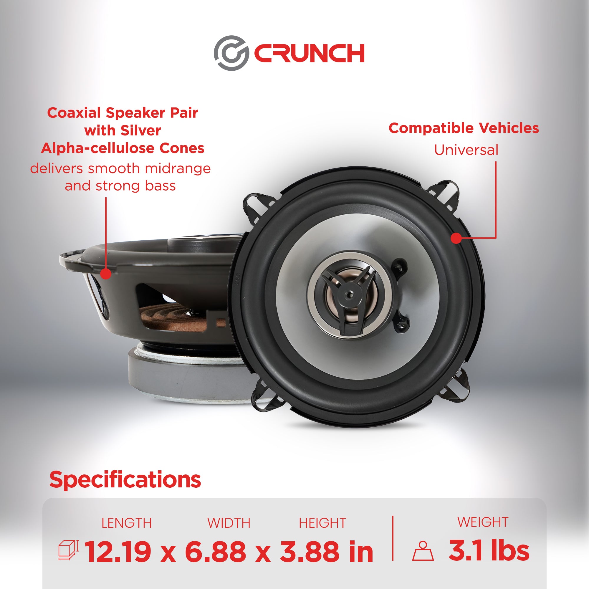 Crunch 5.25" Coaxial Speaker Set, Full-Range Audio Upgrade for Vehicle Stereo - VMInnovations