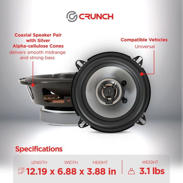 Crunch 5.25" Coaxial Speaker Set, Full-Range Audio Upgrade for Vehicle Stereo