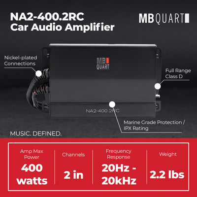 MB Quart NA2-400.2RC 400W Nautic Powersports Amplifier, Marine Grade, Heavy Duty - VMInnovations