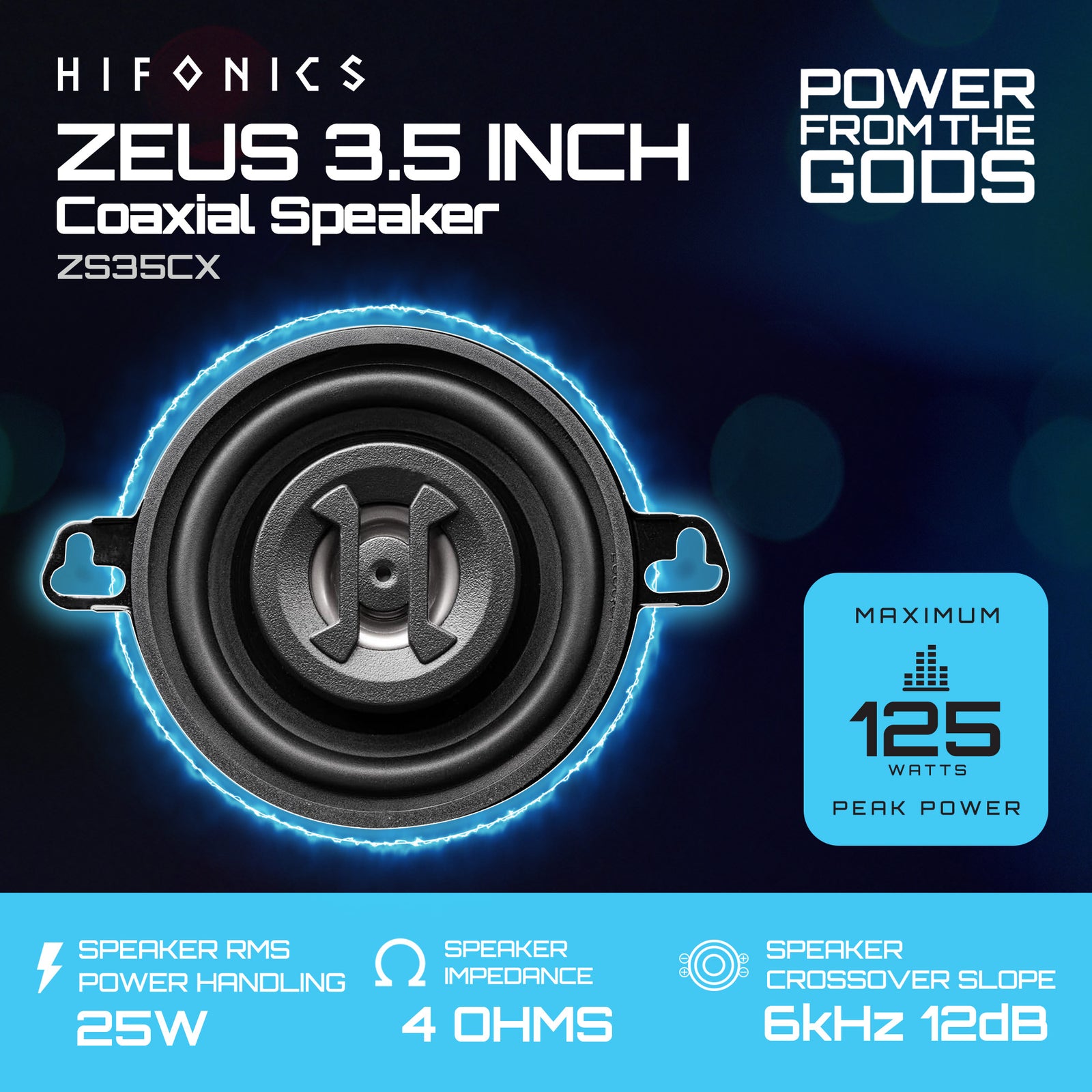 Hifonics Zeus ZS35CX 3.5 Inch 2 Way 125W Car Audio Coaxial Speakers, Pair - VMInnovations