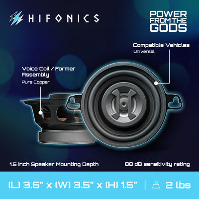Hifonics Zeus ZS35CX 3.5 Inch 2 Way 125W Car Audio Coaxial Speakers, Pair - VMInnovations