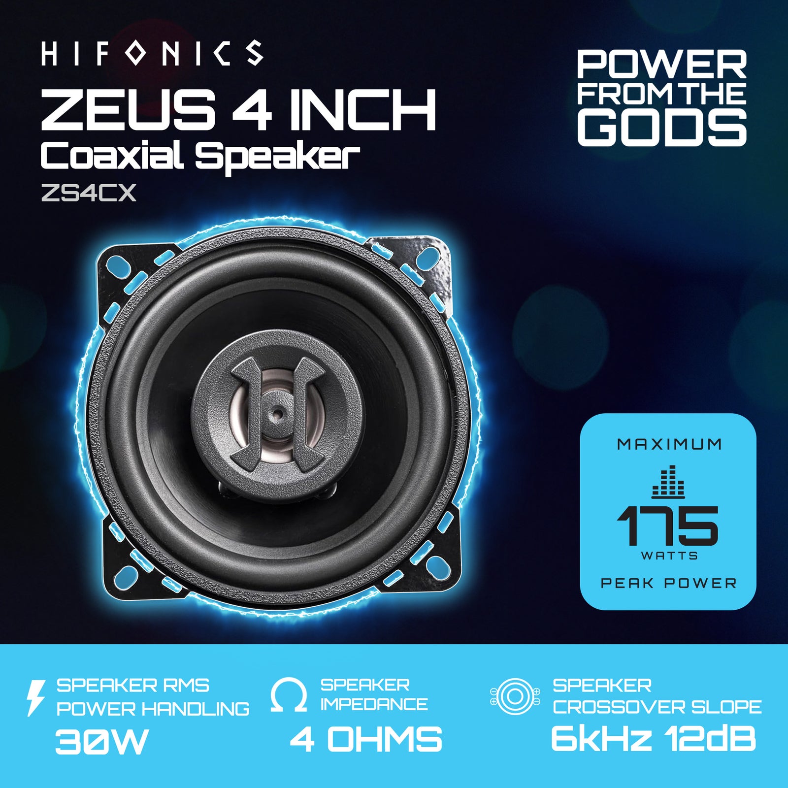 Hifonics Zeus ZS4CX 4 Inch 2 Way 175W Car Audio Coaxial Speakers, Pair - VMInnovations
