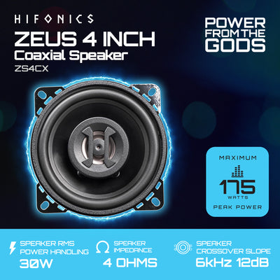 Hifonics Zeus ZS4CX 4 Inch 2 Way 175W Car Audio Coaxial Speakers, Pair - VMInnovations