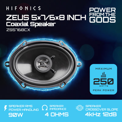 Hifonics Zeus ZS5768CX 5x7/6x8" 2 Way 250W Car Audio Coaxial Speakers, 2 Pairs - VMInnovations