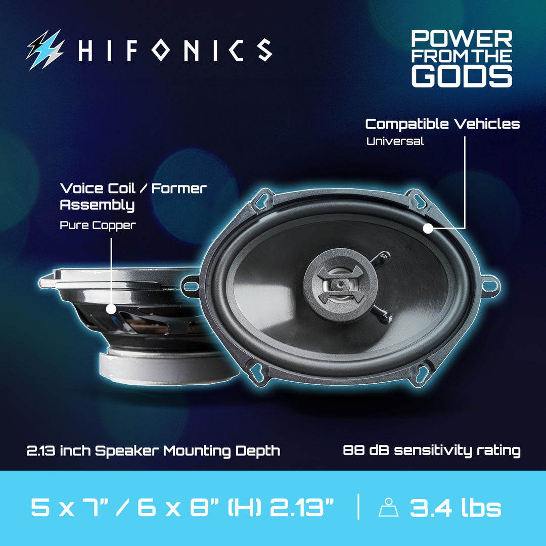 Hifonics Zeus ZS5768CX 5x7/6x8" 2 Way 250W Car Audio Coaxial Speakers, Pair
