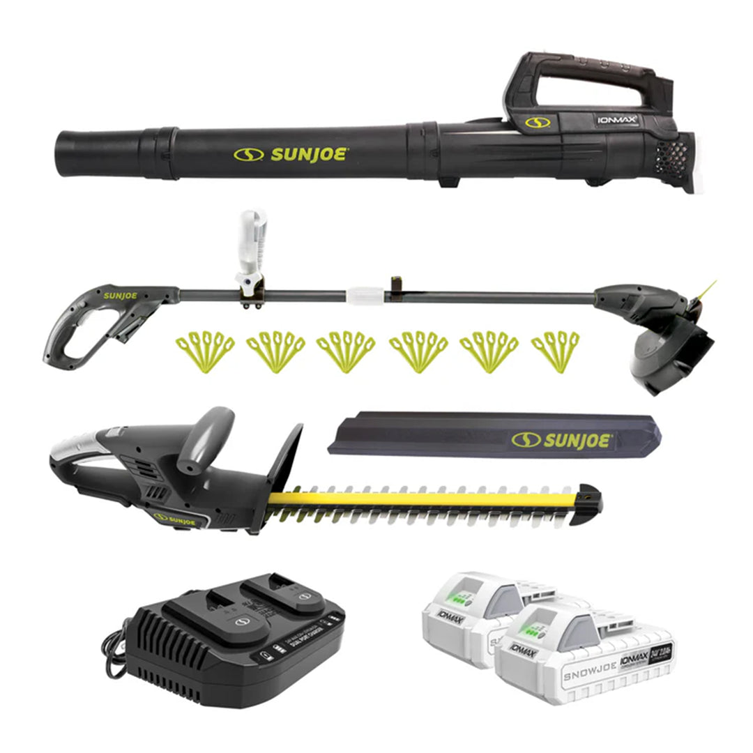 Sun Joe IONMAX Cordless Leaf Blower, Grass and Hedge Trimmer Kit  (Open Box)