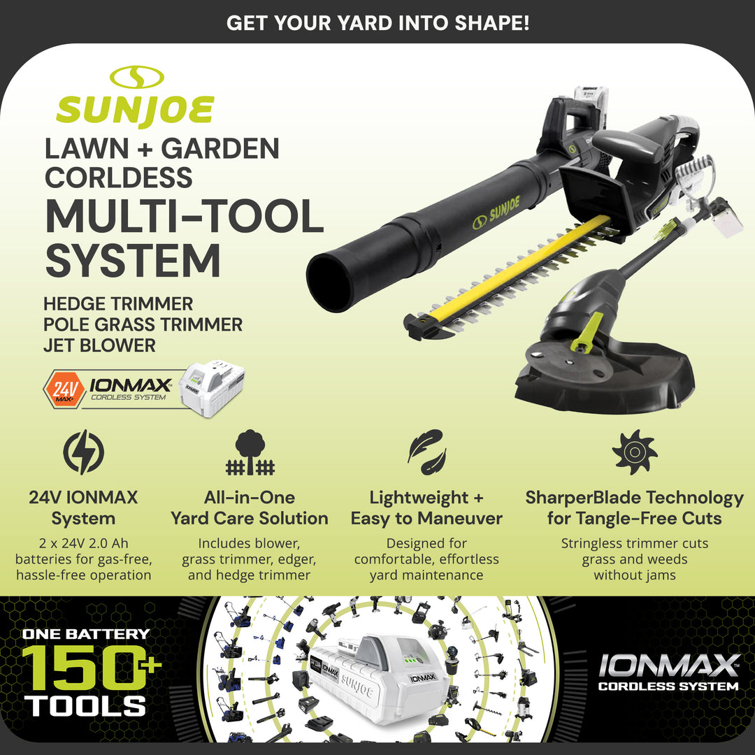 Sun Joe IONMAX Cordless Leaf Blower, Grass and Hedge Trimmer Kit, 24V-GT4MAX-LTE
