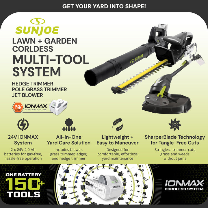 Sun Joe IONMAX Cordless Leaf Blower, Grass and Hedge Trimmer Kit, 24V-GT4MAX-LTE