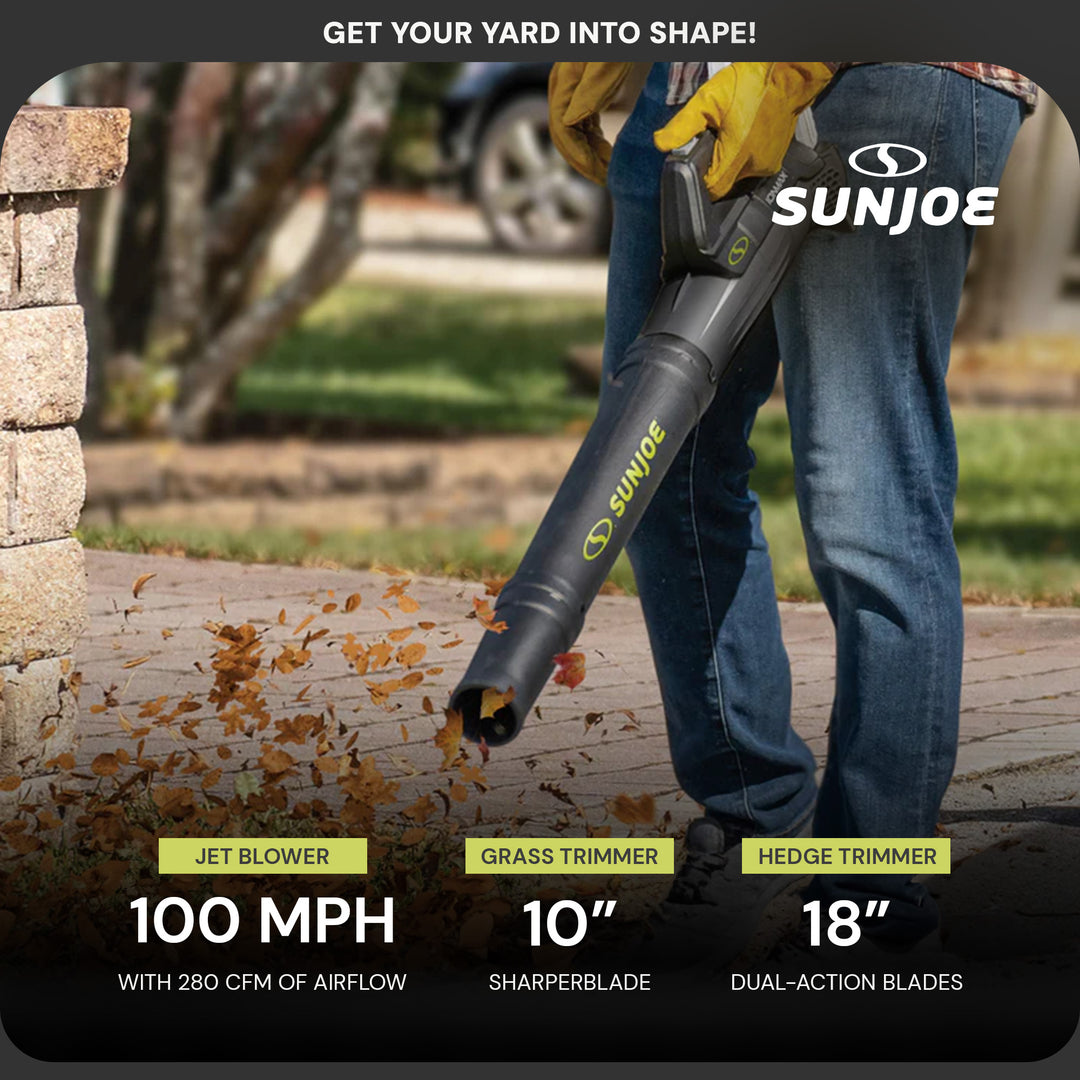 Sun Joe IONMAX Cordless Leaf Blower, Grass and Hedge Trimmer Kit  (Open Box)