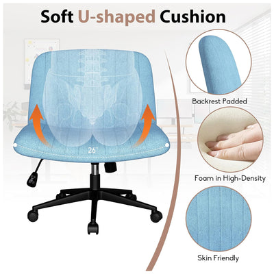 SUNLEI Cross-Legged Chair w/Wheels, Adjustable Swivel, Armless, Blue(Open Box) - VMInnovations