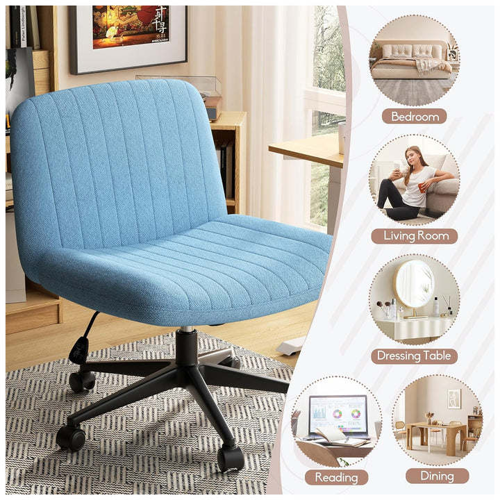 SUNLEI Cross-Legged Chair w/Wheels, Adjustable Swivel, Armless, Blue(Open Box)
