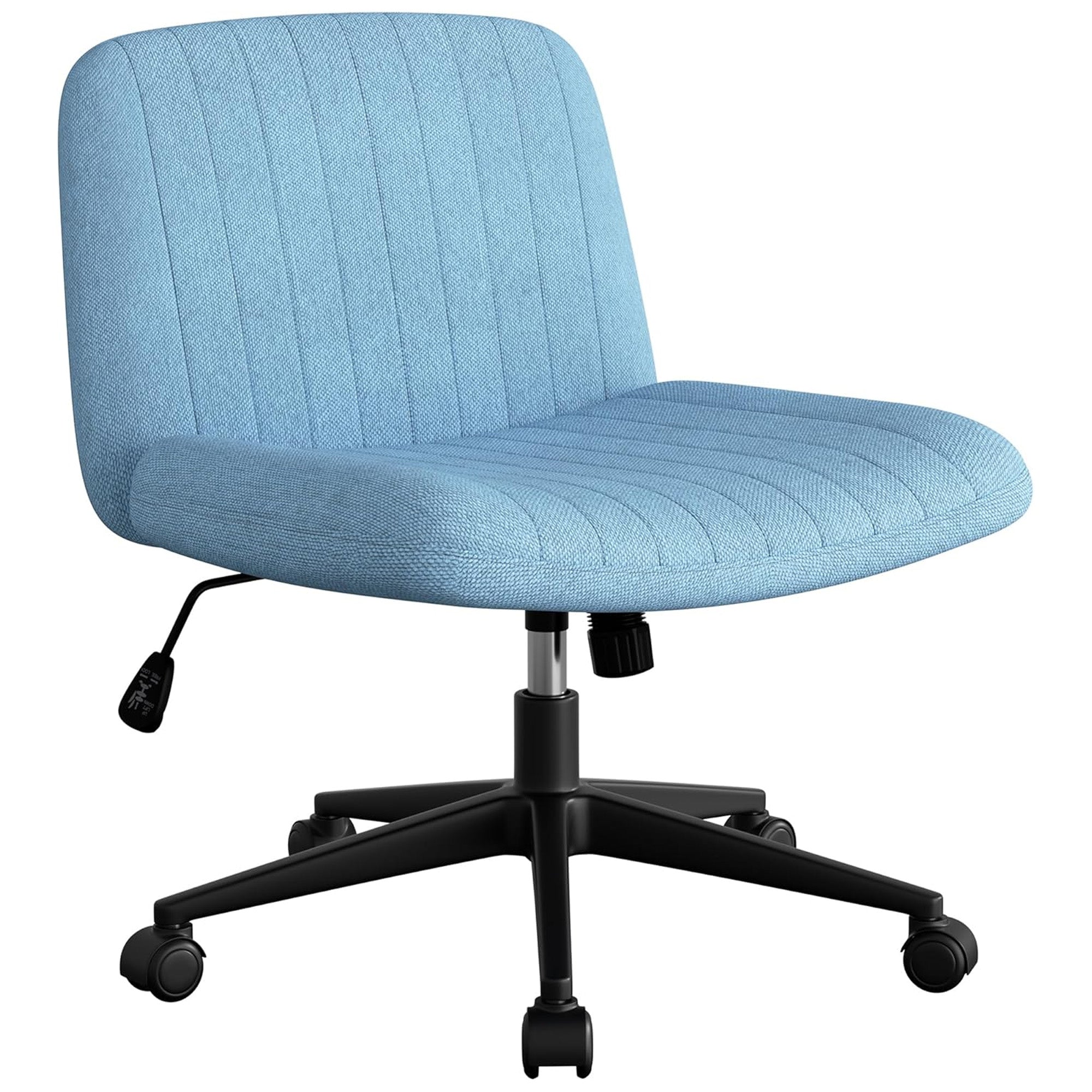 SUNLEI Cross-Legged Chair w/Wheels, Adjustable Swivel, Armless, Blue(Open Box) - VMInnovations