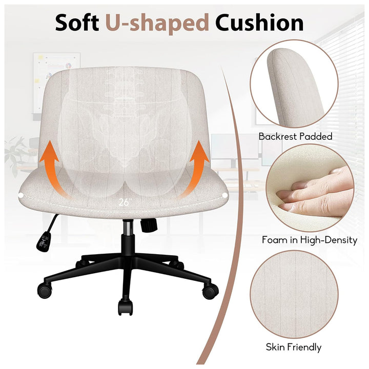 SUNLEI Cross-Legged Office Chair w/Wheels, Adjustable Swivel, Armless(Open Box)