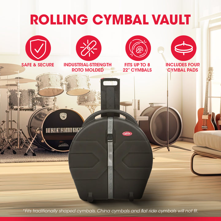 SKB ATA 22 Inch Cymbal Vault, Rolling Case with Handle, Wheels & Dividers, Black