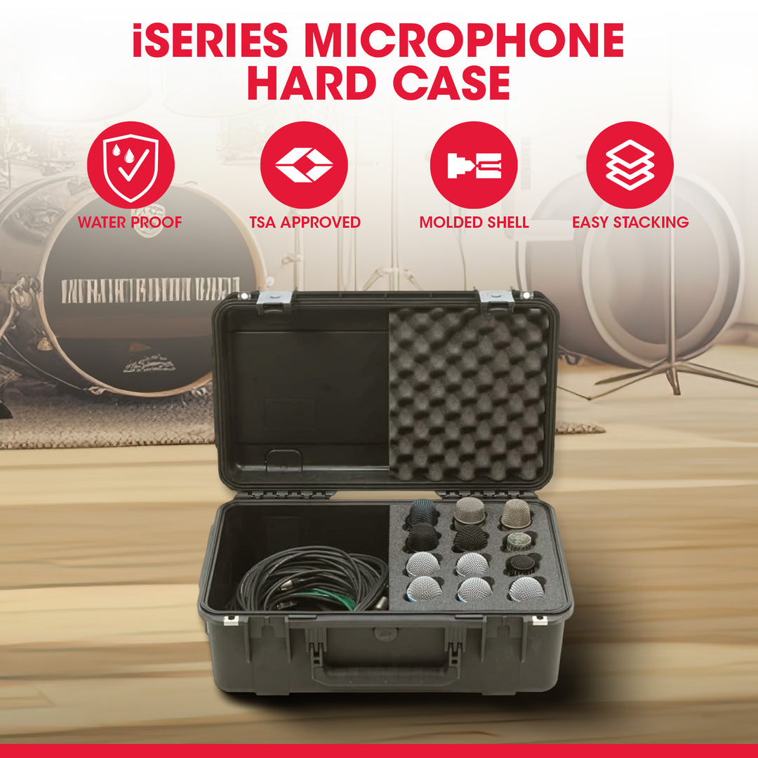 SKB iSeries Microphone Hard Case w/12-Slot Foam Interior Cable Storage(Open Box)