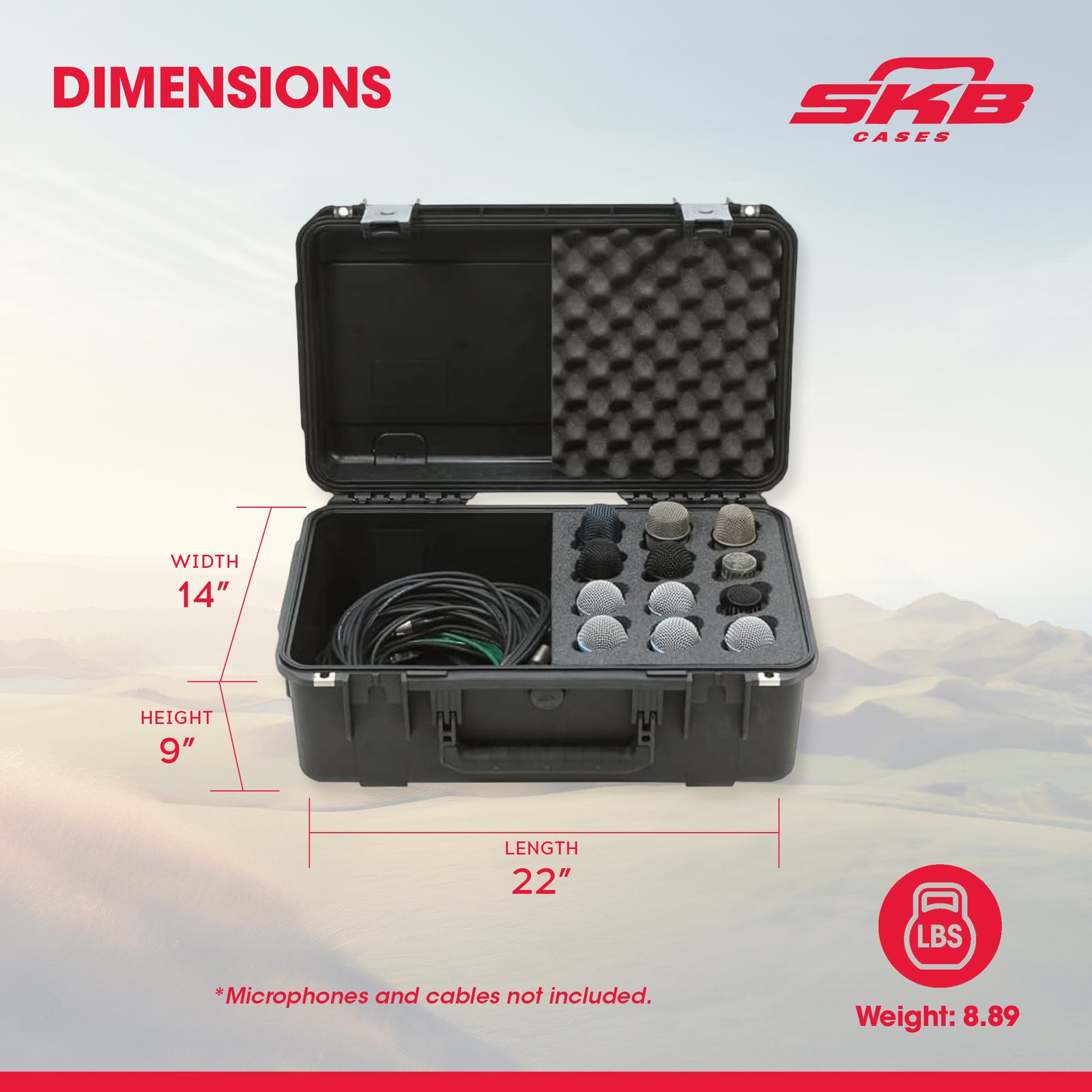 SKB iSeries Microphone Hard Case with 12-Slot Foam Interior and Cable Storage - VMInnovations