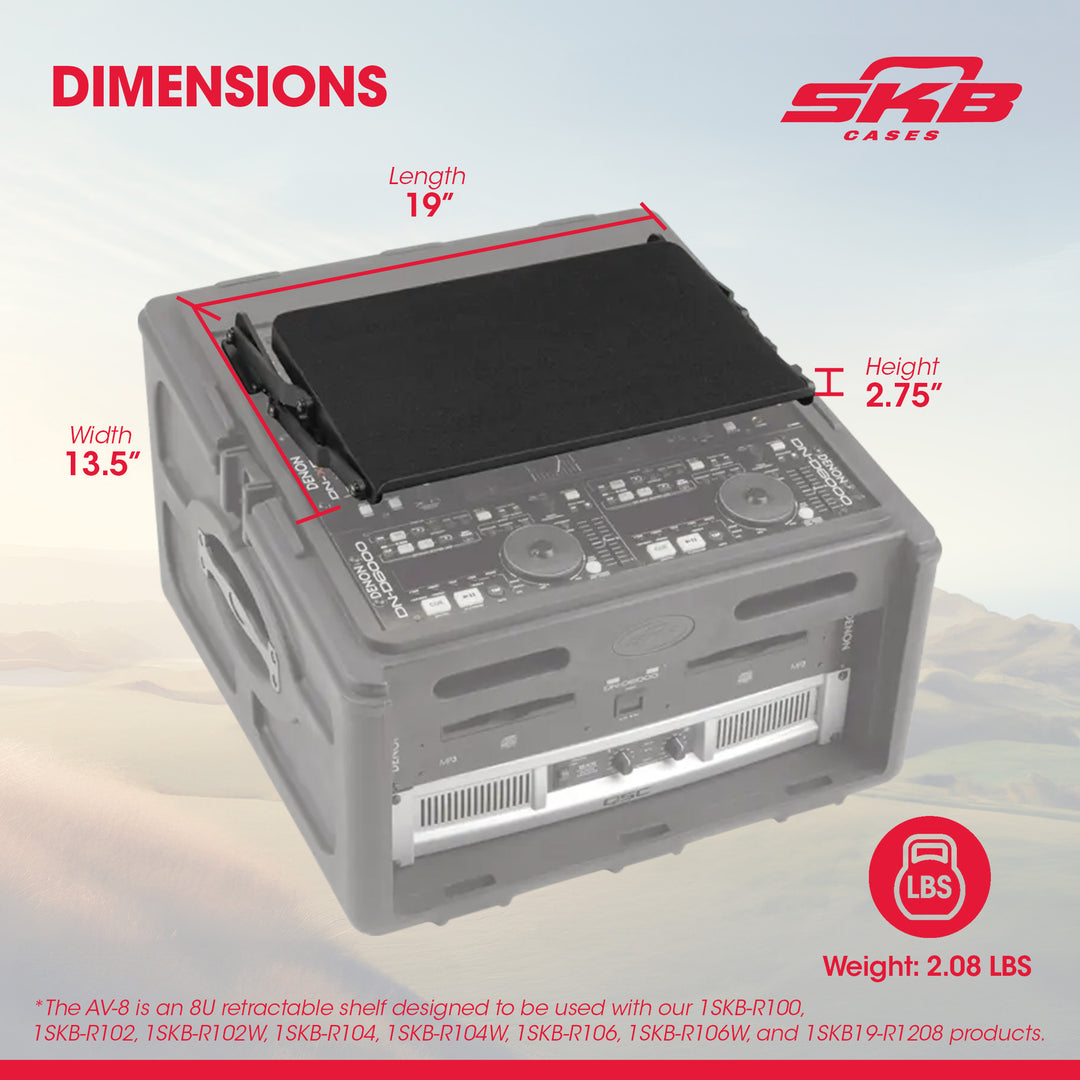 SKB Durable Audio Video Equipment Rack Shelf Mount for 8U Slant Top Racks, Black - VMInnovations