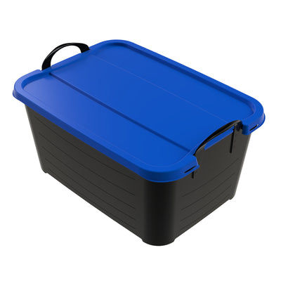 Life Story 55 Qt Stackable Storage Bin, Versatile Lidded Container, Black/Blue - VMInnovations
