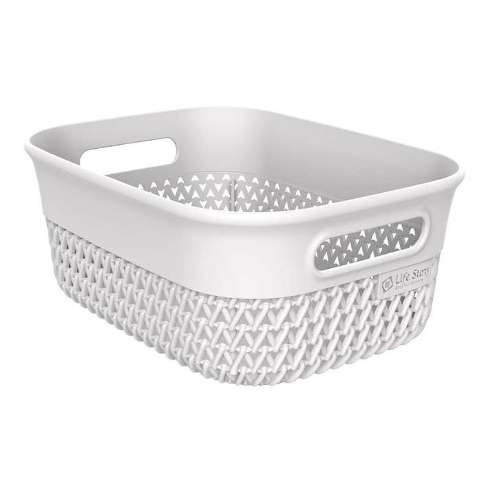 Life Story 4 Qt Decorative Storage Basket, Small Plastic Home Organizer, White