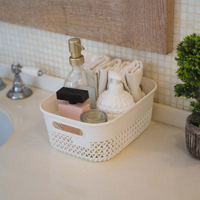 Life Story 4 Qt Decorative Storage Basket, Small Home Organizer, White, 8 Pack - VMInnovations