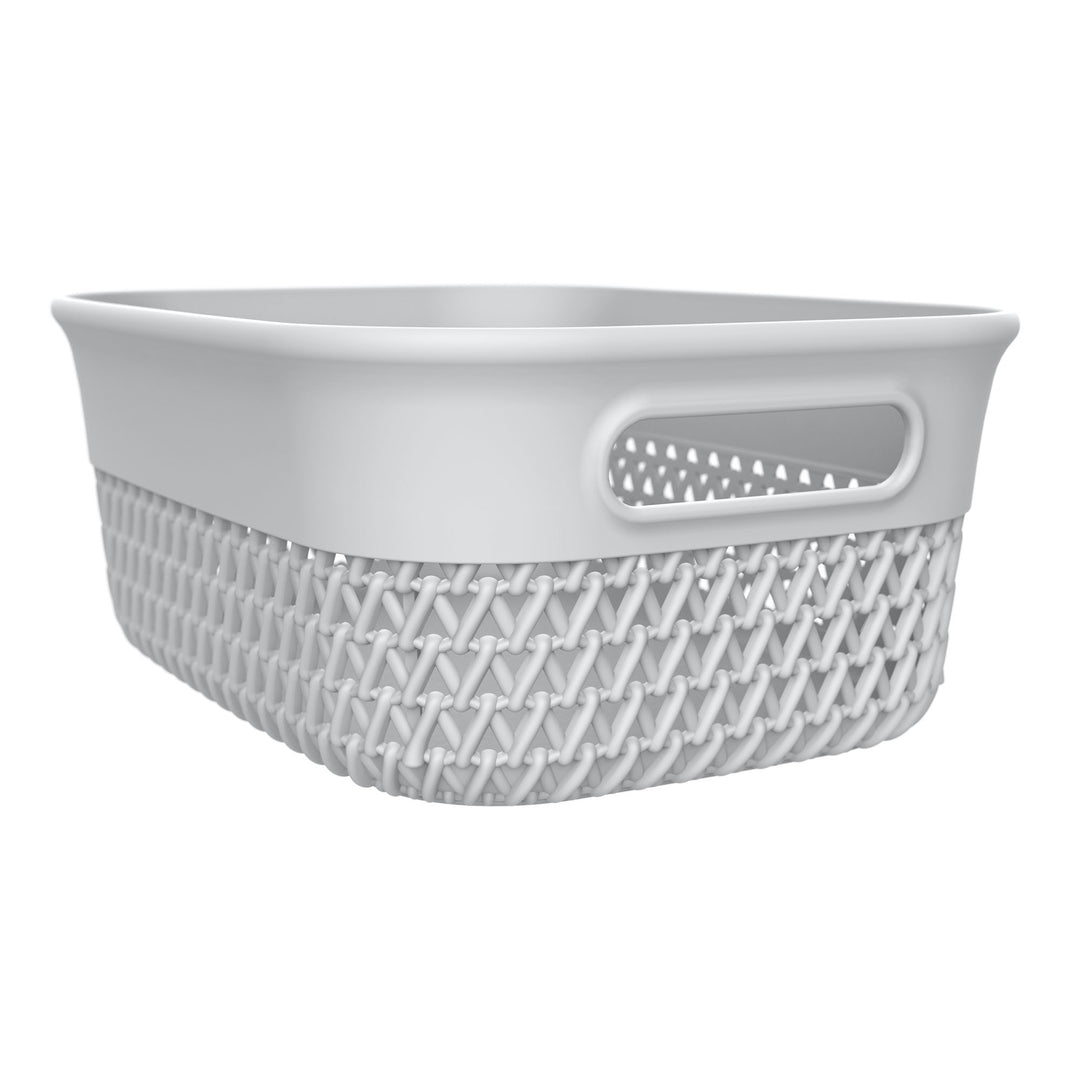 Life Story 4 Qt Decorative Storage Basket, Small Plastic Home Organizer, White