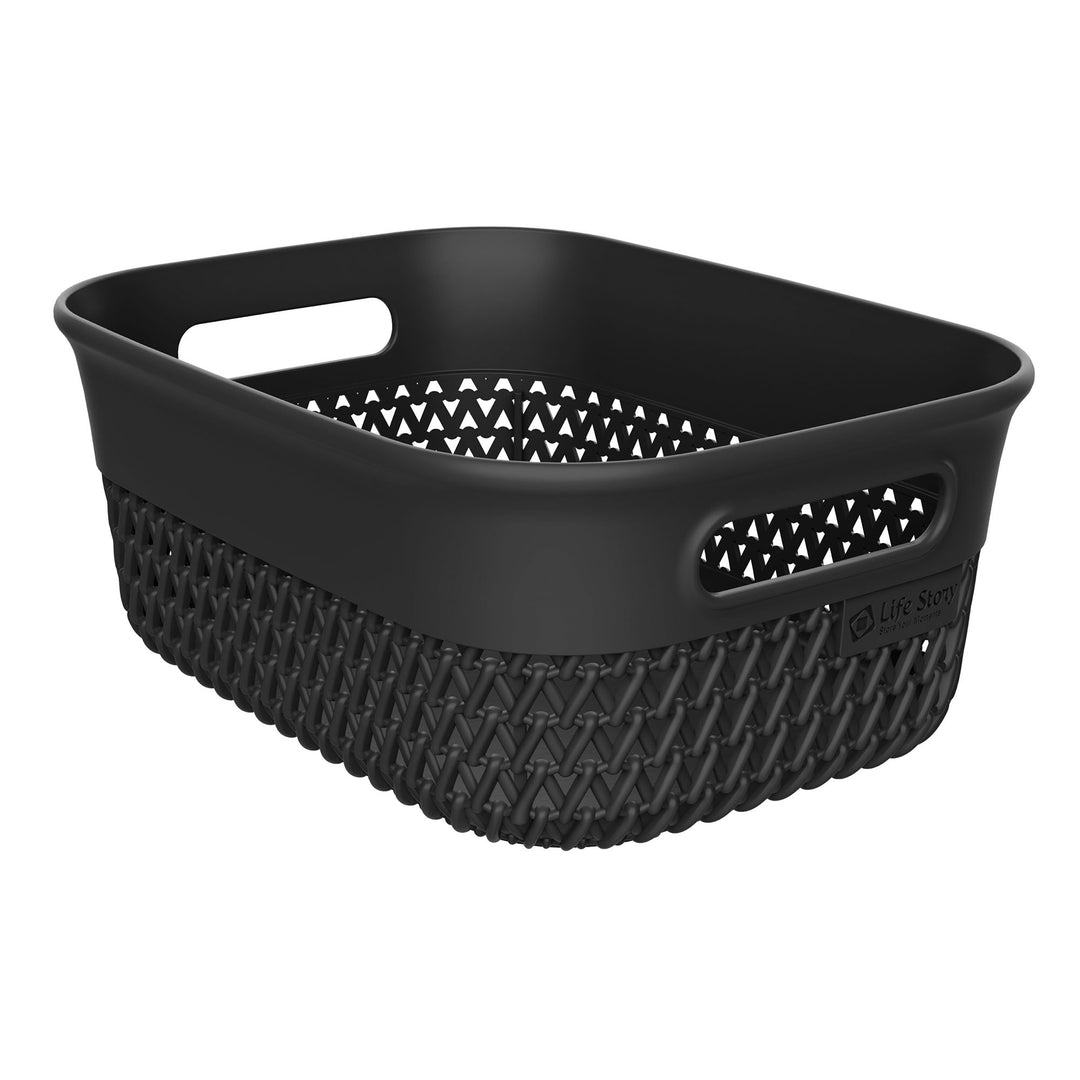 Life Story 4 Qt Decorative Storage Basket, Small Plastic Home Organizer, Black