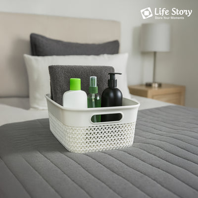 Life Story 10 Qt Decorative Storage Basket, Medium Plastic Home Organizer, White