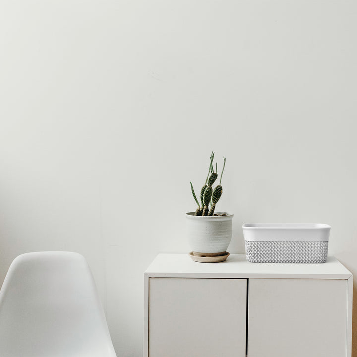 Life Story 10 Qt Decorative Storage Basket, Medium Plastic Home Organizer, White