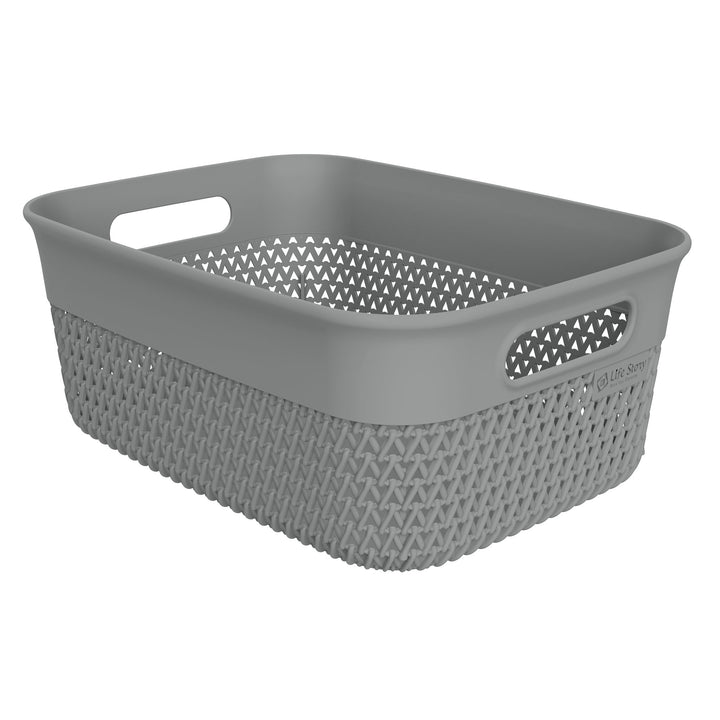 Life Story 10 Qt Decorative Storage Basket, Medium Plastic Home Organizer, Gray