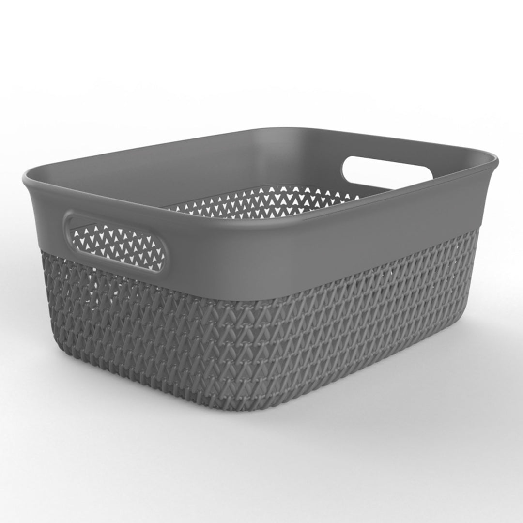 Life Story 10 Qt Decorative Storage Basket, Medium Plastic Home Organizer, Gray