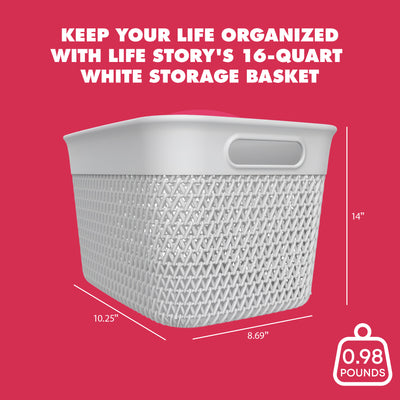 Life Story 16 Qt Decorative Storage Basket, Large Plastic Home Organizer, White - VMInnovations