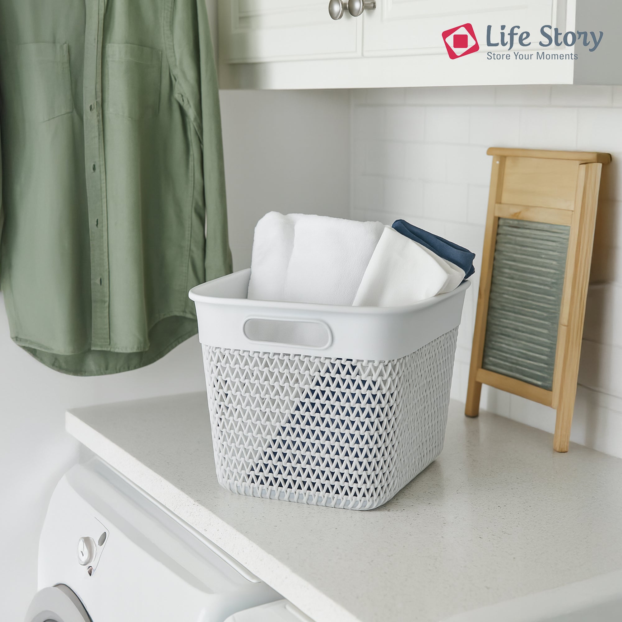 Life Story 16 Qt Decorative Storage Basket, Large Plastic Home Organizer, White - VMInnovations