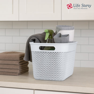 Life Story 16 Qt Decorative Storage Basket, Large Plastic Home Organizer, White - VMInnovations