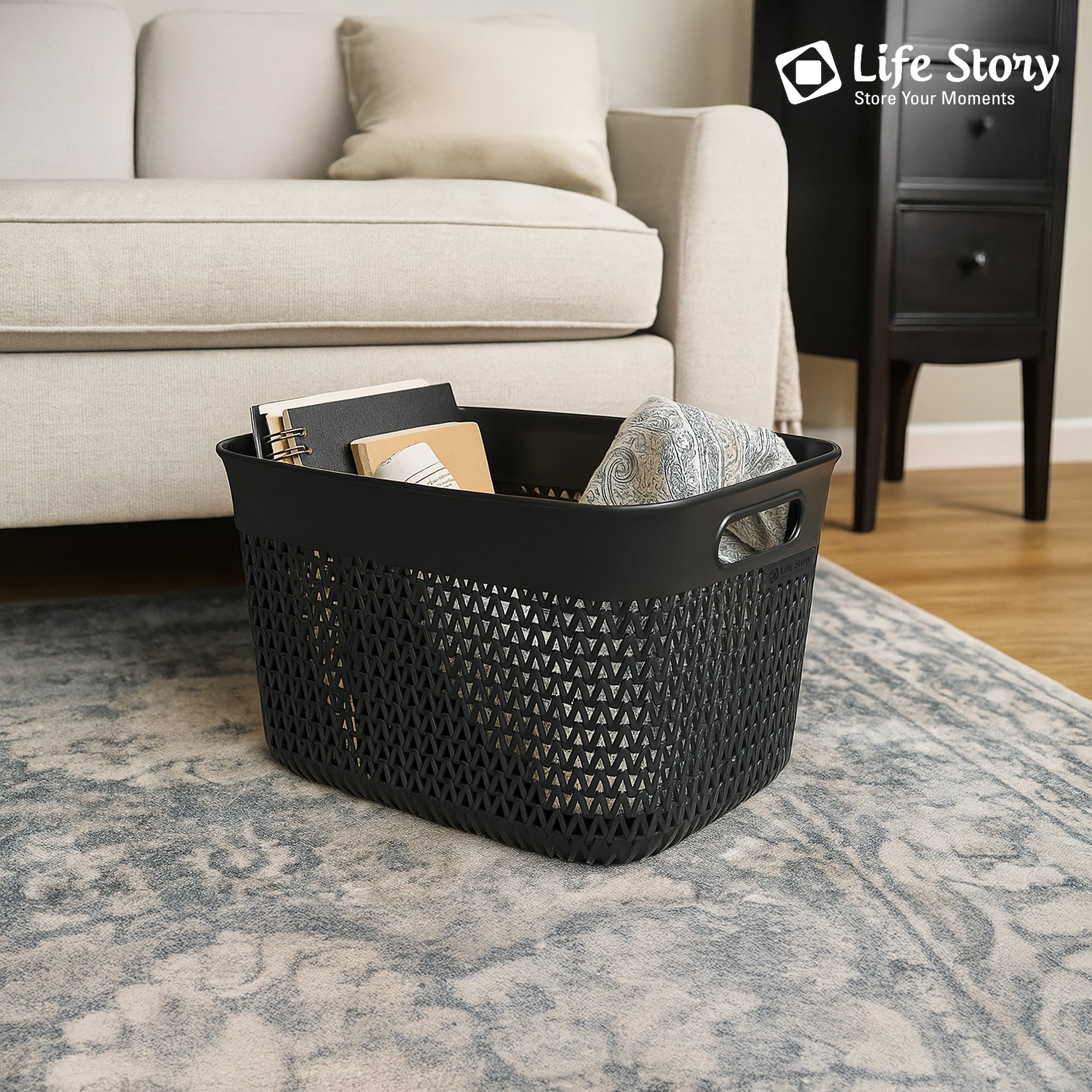 Life Story 16 Qt Decorative Storage Basket, Large Plastic Home Organizer, Black - VMInnovations