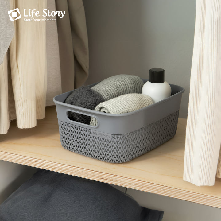 Life Story 10 Qt Decorative Storage Basket, Medium Plastic Home Organizer, Gray