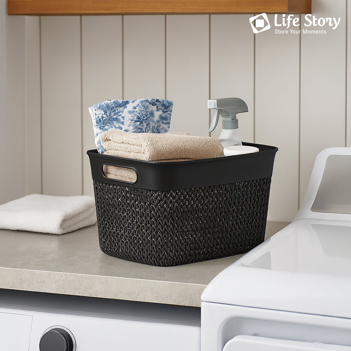 Life Story 16 Qt Decorative Storage Basket, Large Plastic Home Organizer, Black - VMInnovations