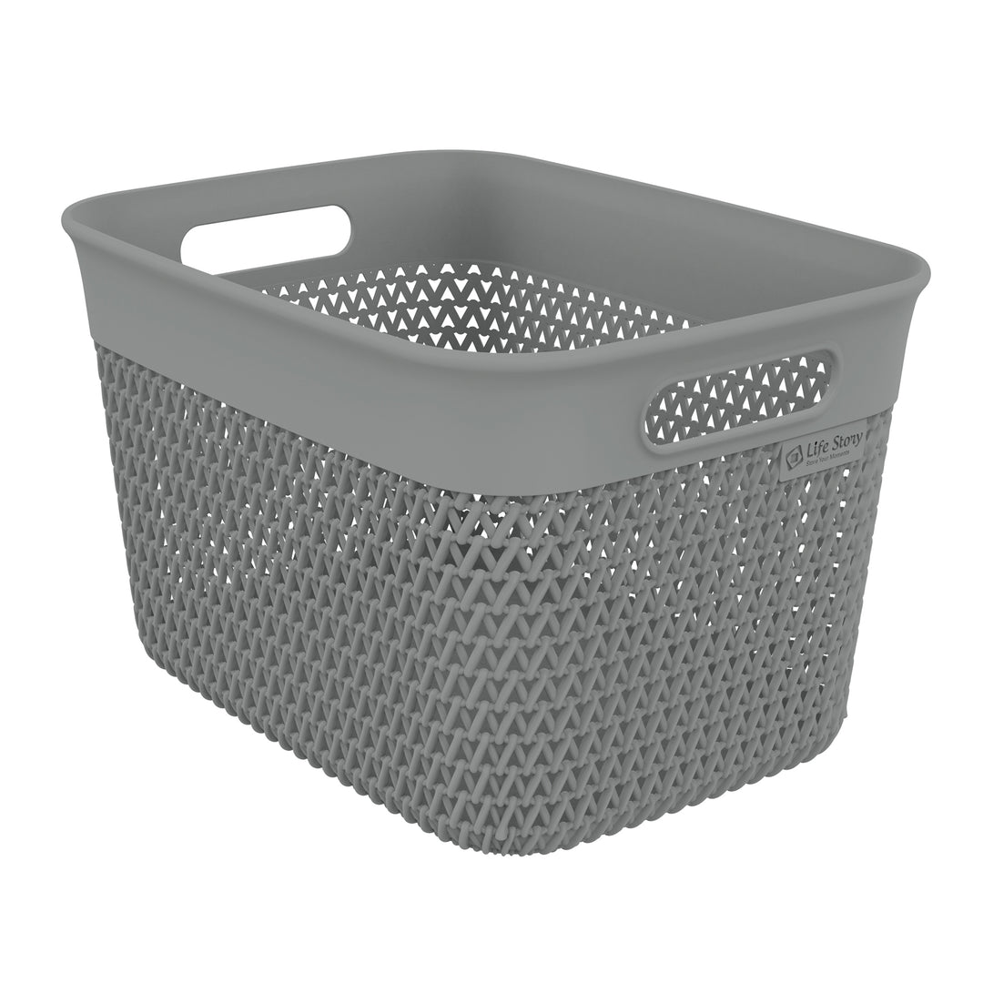 Life Story 16 Qt Decorative Storage Basket, Large Plastic Home Organizer, Gray