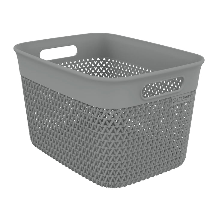 Life Story 16 Qt Decorative Storage Basket, Large Plastic Home Organizer, Gray